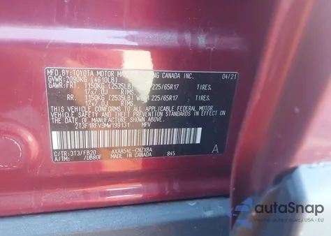 2021 Toyota Rav4 Le z USA, uszkodzony, nr VIN 2T3F1RFV9MW199131